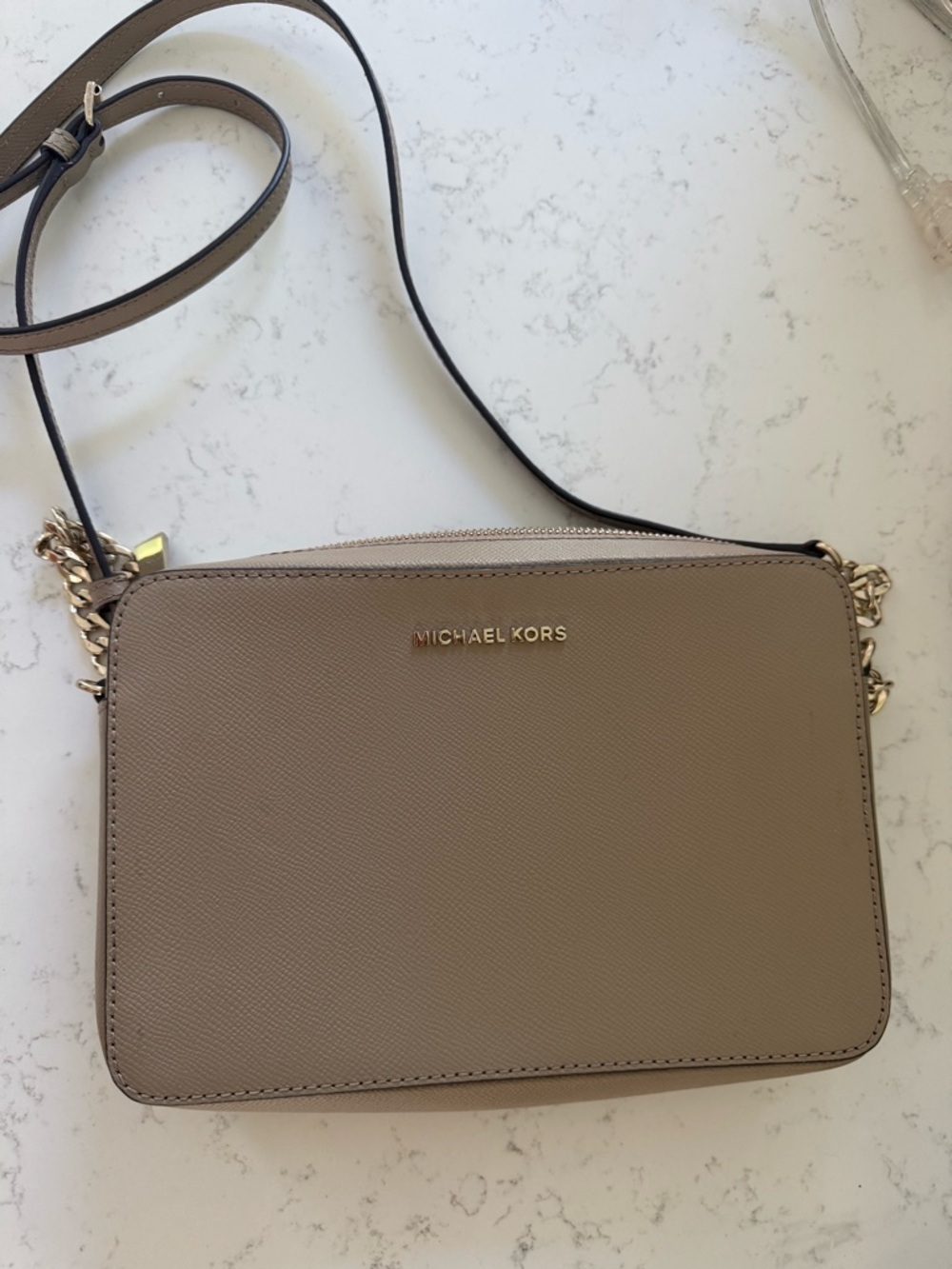 Michael Kors Taupe Saffiano Crossbody Bag with Gold Hardware